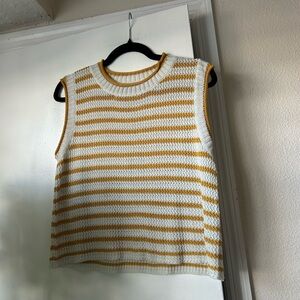 SHEIN White & Mustard Striped Knit Tank